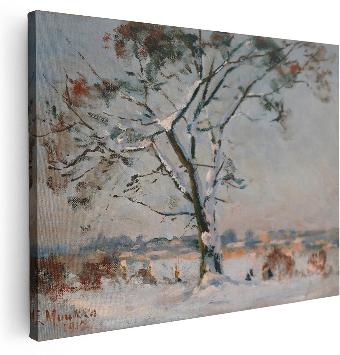 Artaza Canvas Schilderij Besneeuwde Boom - 160x120 cm - Groot - Wanddecoratie Winter - Muurdecoratie Natuur Landschap - Decoratie Woonkamer