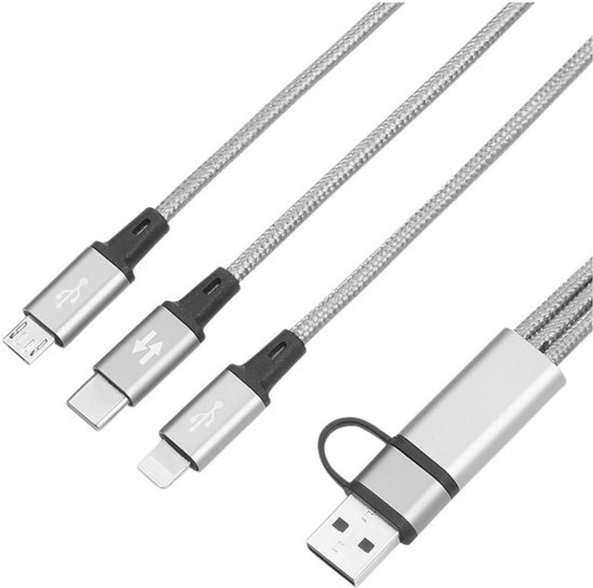 3-in-1 Laadkabel: Micro-USB, USB-C en Lightning voor Diverse Apparaten