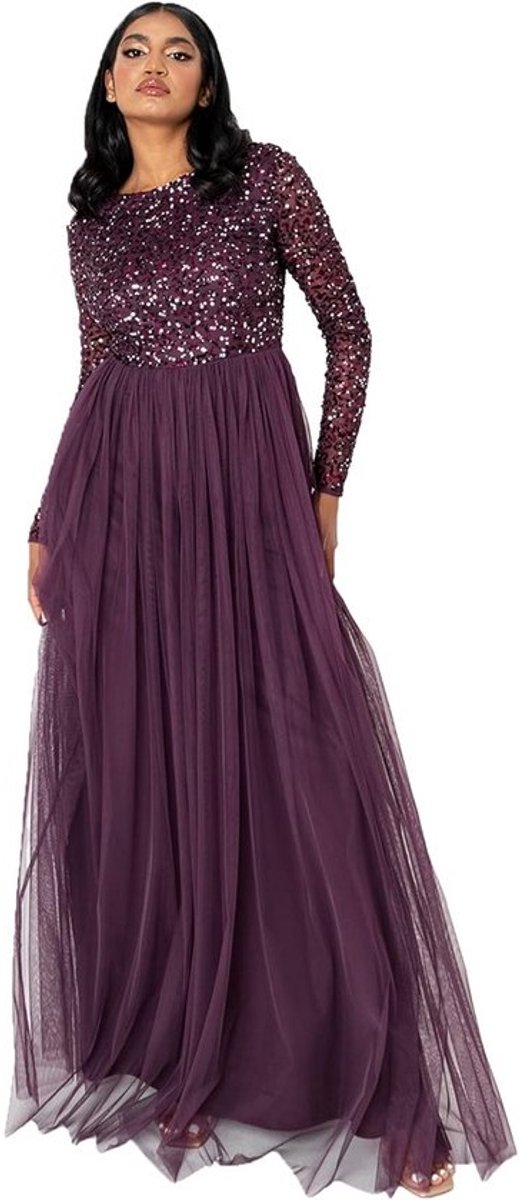 Elegante Plus Size Maxi Jurk met Lange Mouwen en Pailletten voor Feestelijke Gelegenheden