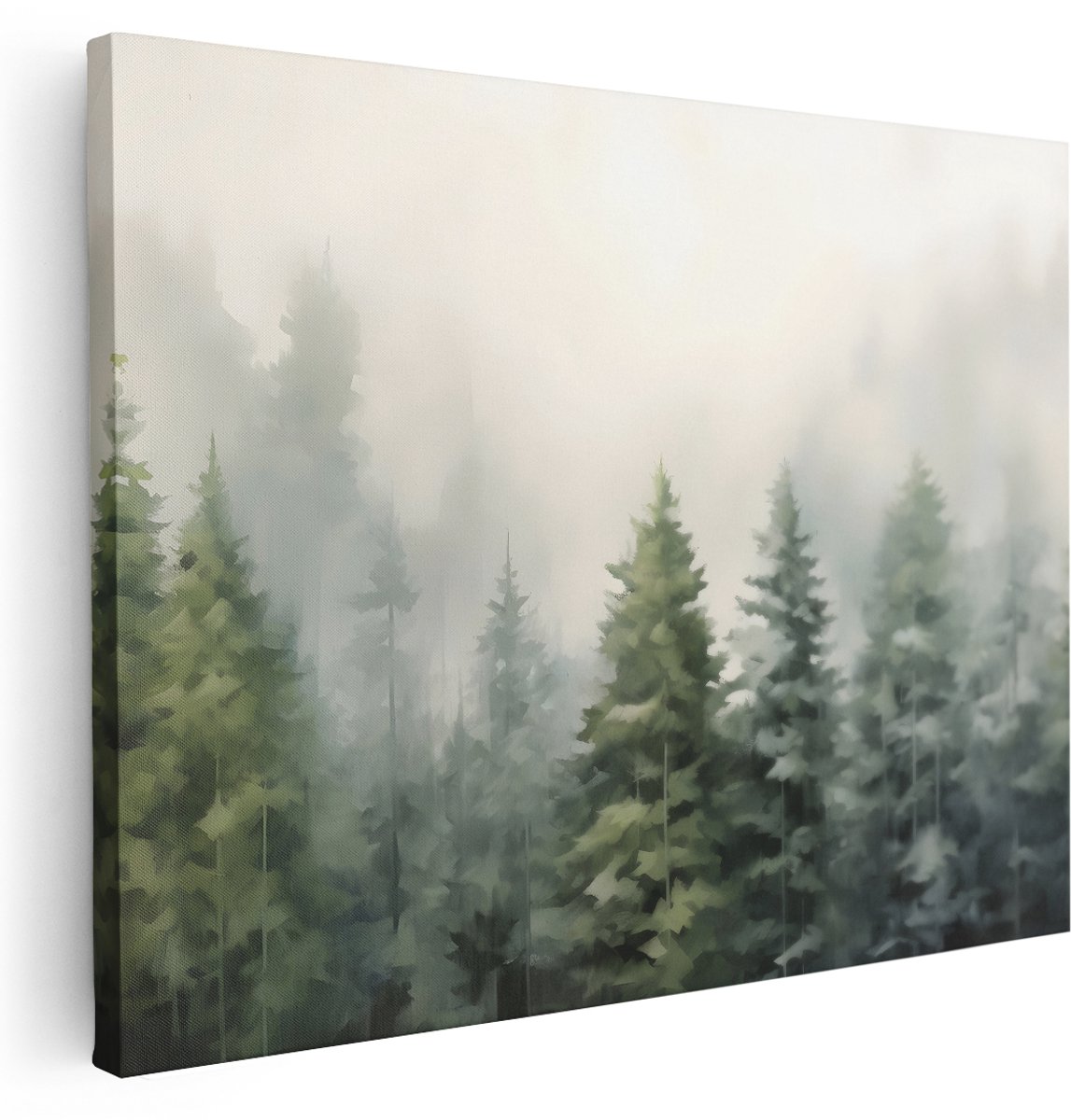 Artaza Canvas Schilderij Dennenbos - 160x120 cm - Groot - Wanddecoratie Mist Natuur - Muurdecoratie Landschap - Schilderijen Op Canvas Groen