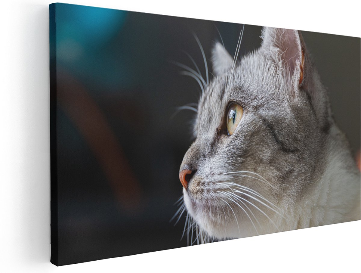 Artaza Canvas Schilderij Kat Met Gele Ogen Van Dichtbij - 180x90 cm - Groot - Wanddecoratie Woonkamer - Schilderijen - Muurdecoratie