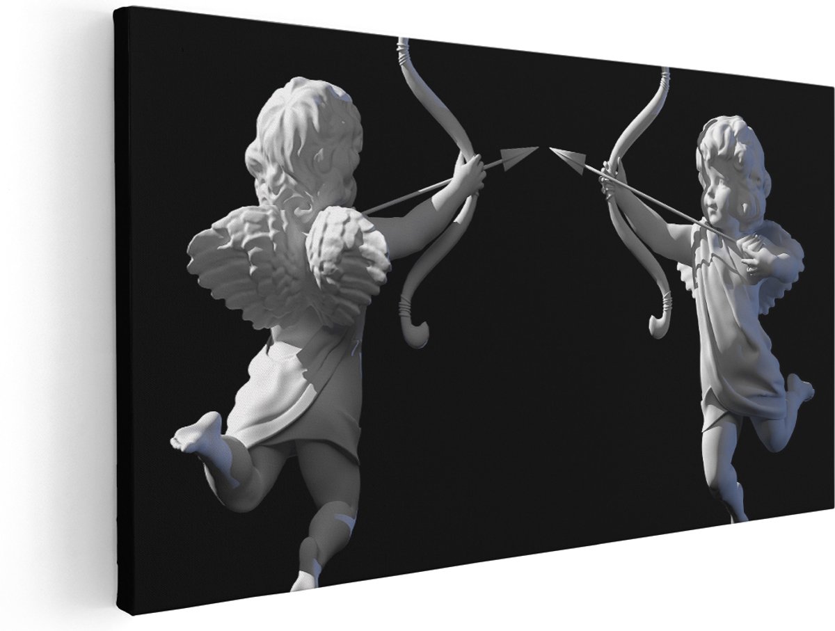 Artaza Canvas Schilderij Valentijns Engelen - Cupido - 180x90 cm - Groot - Wanddecoratie Woonkamer - Schilderijen - Muurdecoratie
