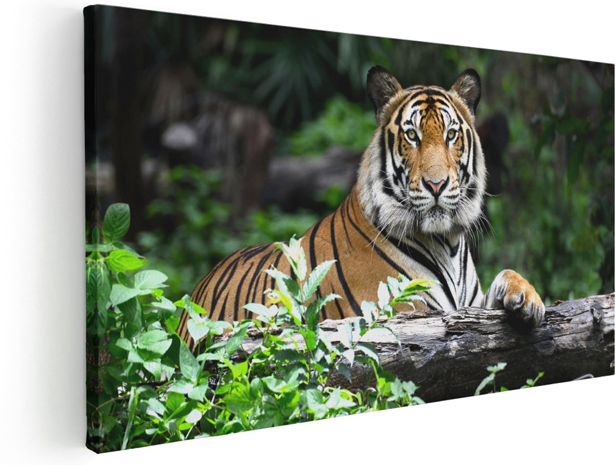 Artaza Canvas Schilderij Tijger In Het Bos - 180x90 cm - Groot - Wanddecoratie Woonkamer - Schilderijen - Muurdecoratie