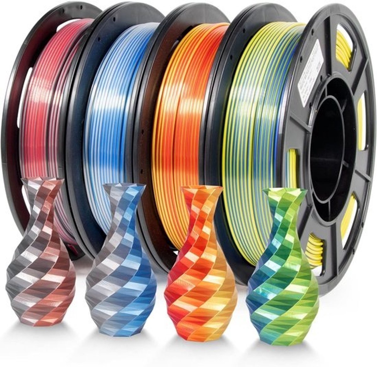 Dual Color Silk PLA Filament 1.75mm - 4 Spools of 250g in Various Colors