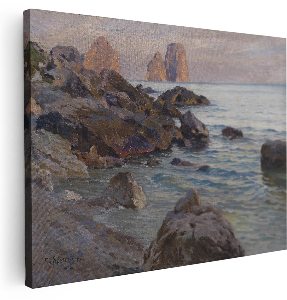 Artaza Canvas Schilderij Zee Capri - 160x120 cm - Groot - Wanddecoratie Kustlijn - Muurdecoratie Rotsen - Schilderijen Op Canvas Landschap