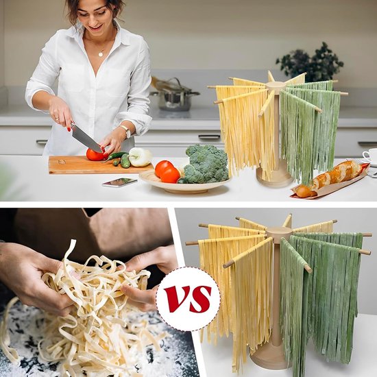 Pastadroger Hout - Pastastandaard Drogen - Zelfgemaakte Pasta - Opvouwbaar Ontwerp - 40 cm Hoog - Natuurlijk Hout — afbeelding 2