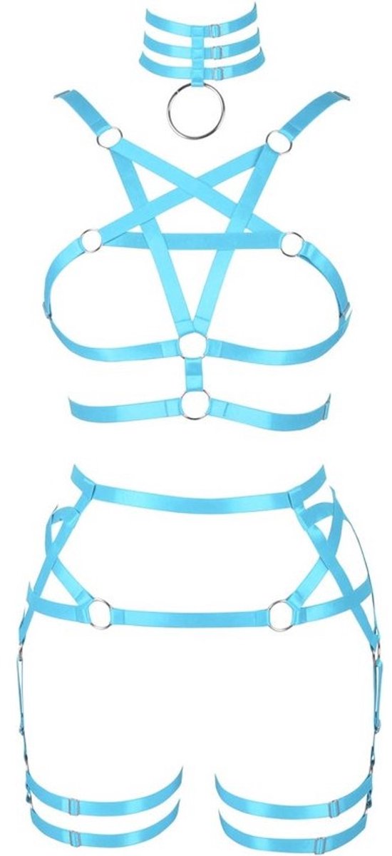 Verstelbaar Body Harnas met Pentagram BH en Kousenbanden - Elastische Set voor Dames