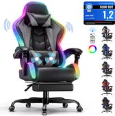 Devoko Game Stoel met ledverlichting-Ergonomische Gamestoel-Gaming chair met voetensteun-Bureaustoel met hoofdsteun en taille massage-Zwart grijs