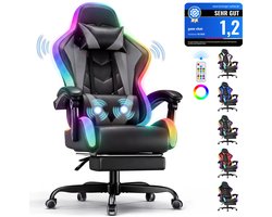 Devoko Game Stoel met ledverlichting-Ergonomische Gamestoel-Gaming chair met voetensteun-Bureaustoel met hoofdsteun en taille massage-Zwart grijs