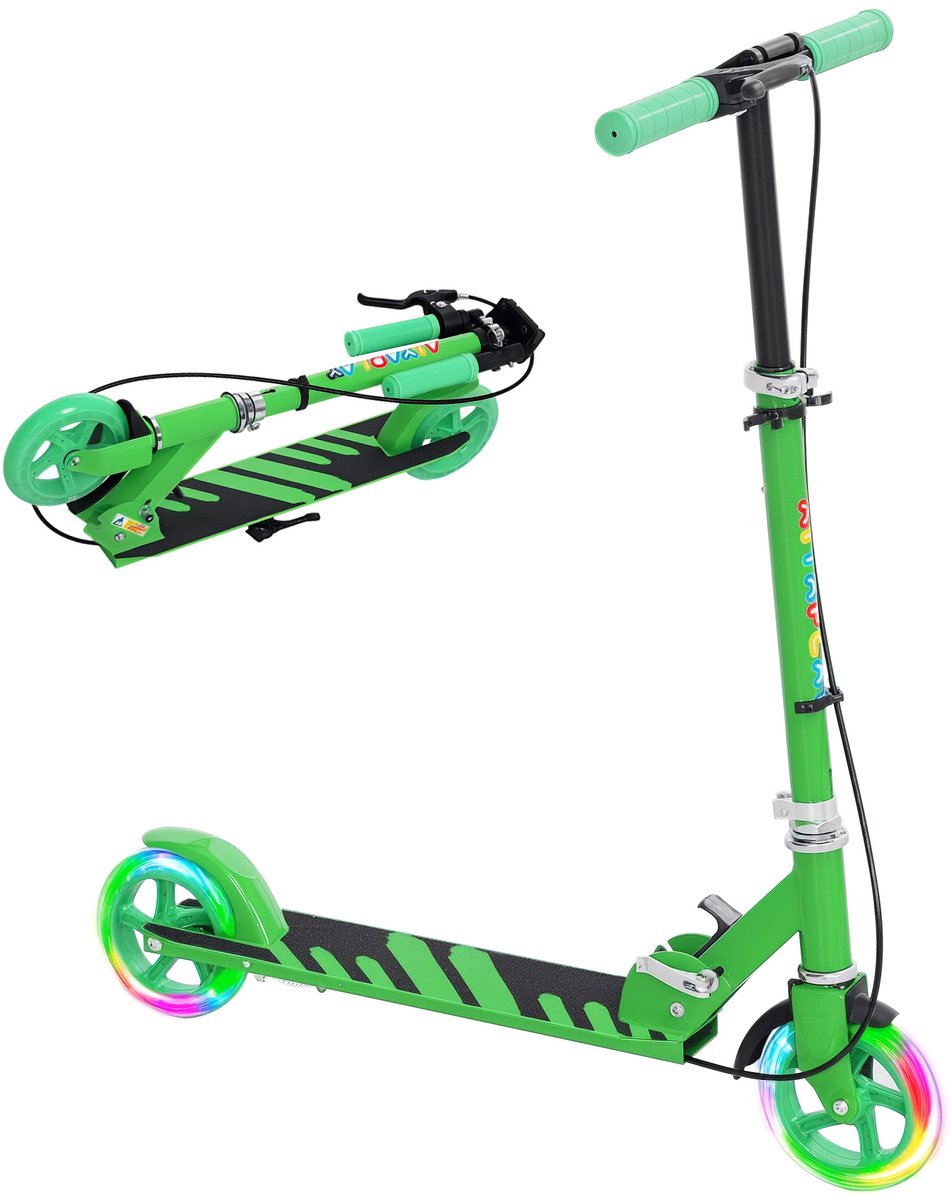 TEKROA® Kinderstep Opvouwbaar met Lichtgevende Wielen - Groen - 3 tot 8 Jaar