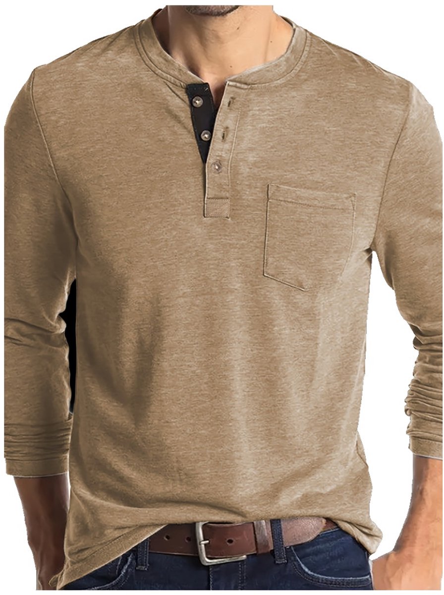 Currero Longsleeve Heren Oversized Lange Mouwen Shirt Roundneck Mannen Kleding T-Shirt Tarwekleurig XXXL Tweekleurig