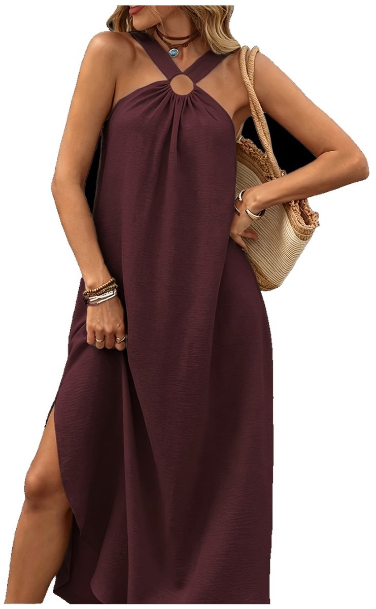 Currero Open Rug Jurk Backless Body Jurk Shirt Jurken Open Back Dress Donkerrood Donkerrood-a