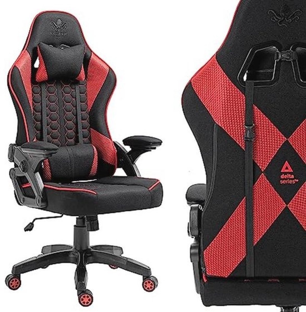 Ergonomische Gamingstoel met Verstelbare Armleuningen en Hoofdsteun - Zwart-Rood