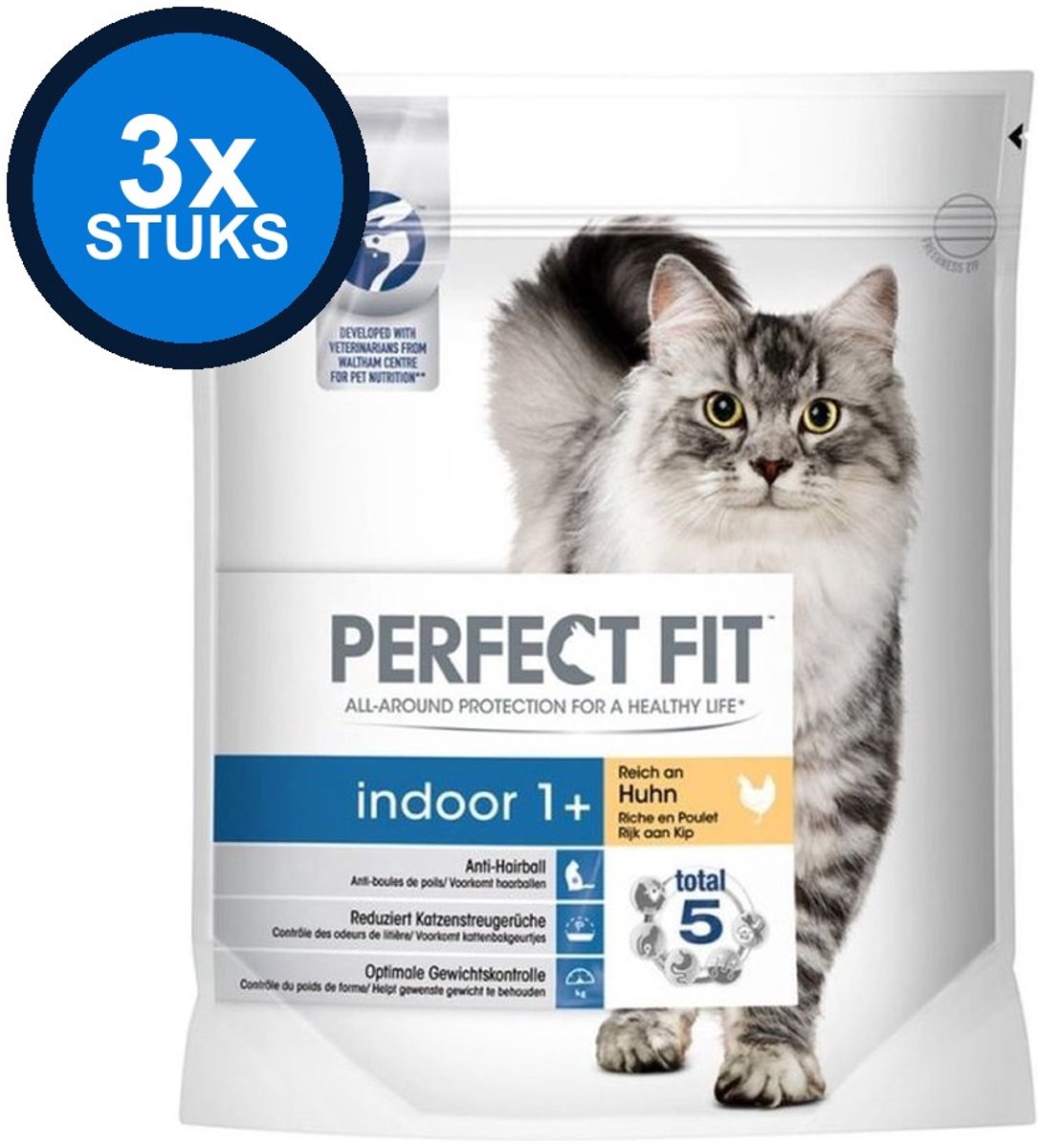Perfect Fit Indoor Adult 1+ Brokjes - Kip - Kattenvoer - 3 x 750g