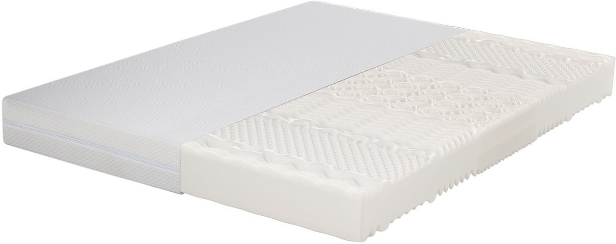 Wishdor Koudschuimmatras - 7 zones en omkeerbaar - Wasbare hoes met ritssluiting - Ergonomische ondersteuning - Voor zij-, rug- en buikslapers - Wit - 180 x 200 x 20 cm