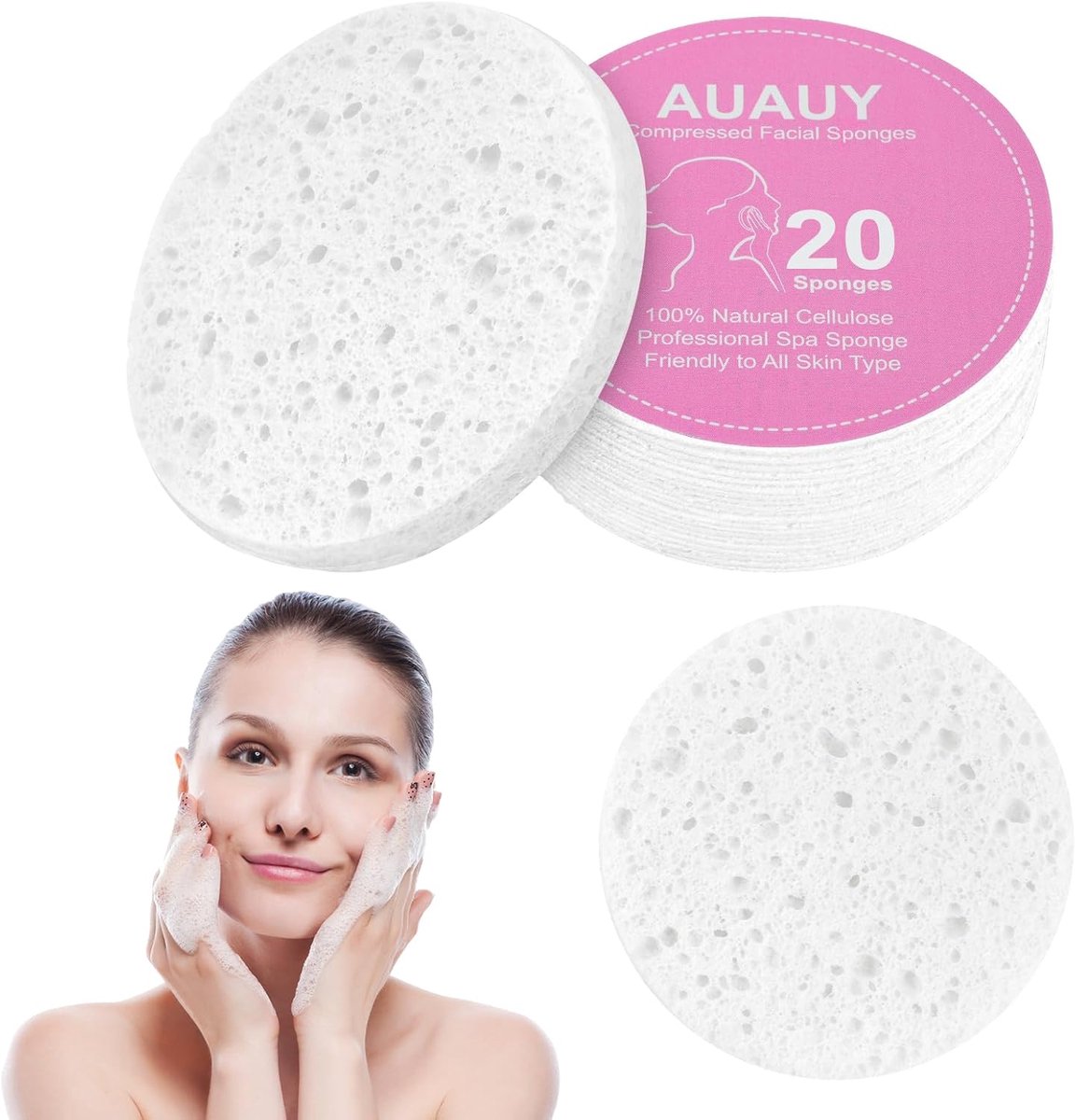 Thijox - 20 Gecomprimeerde Cellulose Sponzen voor Gezichtsreiniging, 100% Natuurlijk, Make-up Remover, Scrubmasker, SPA-Massage - Perfect voor Schoonh