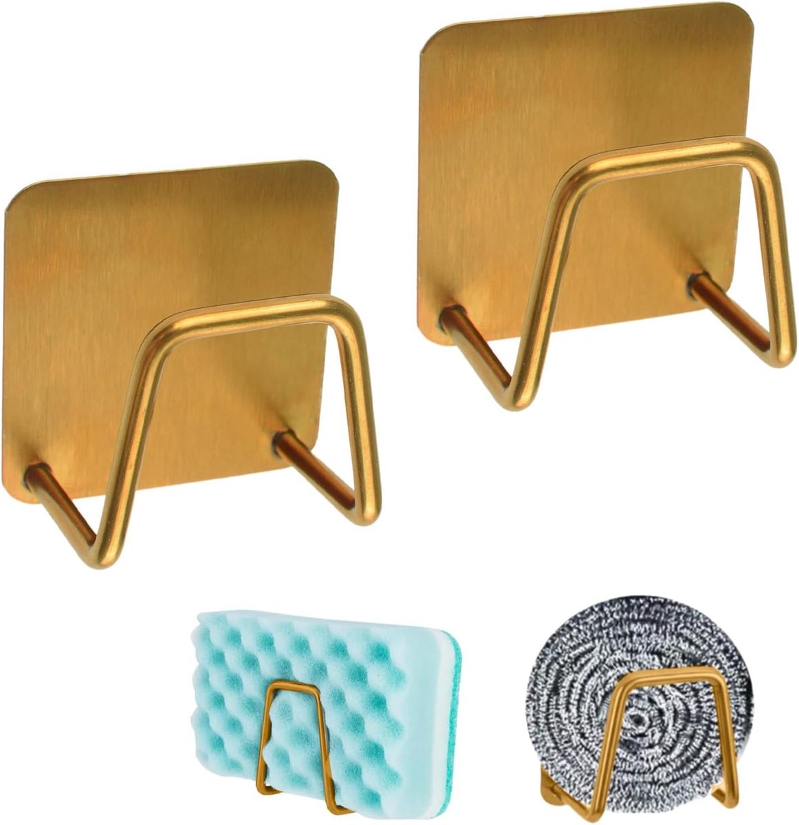 SnelShoppen - 2 Stuks Zelfklevende Sponshouder - RVS Keukenaccessoires - Duurzaam en Waterdicht - Sneldrogende Spons Houder voor Afwas, Keuken en Badk