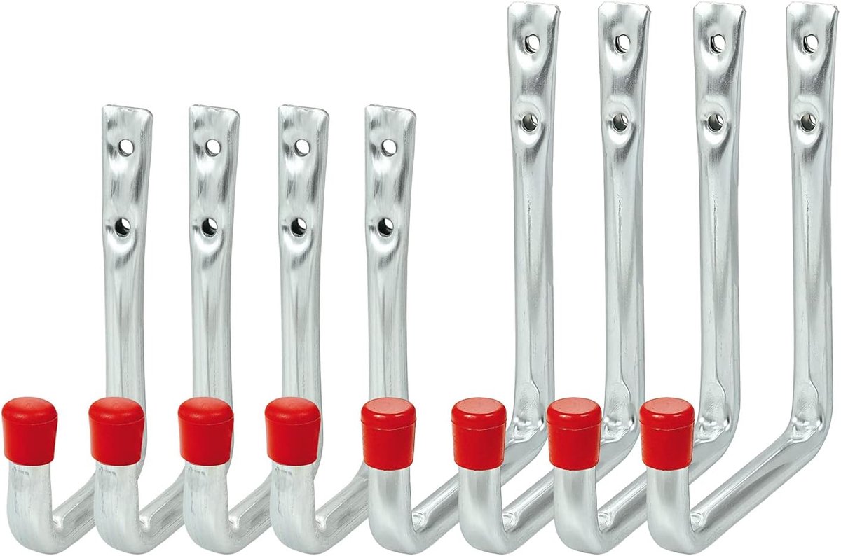 Thijox - Wandhaken Set - 8-delige U-vormige Gereedschapshaken voor Garage, Tuin en Werkplaats - Draagvermogen 35/25 kg - Weerbestendig - 2 Maten (125x