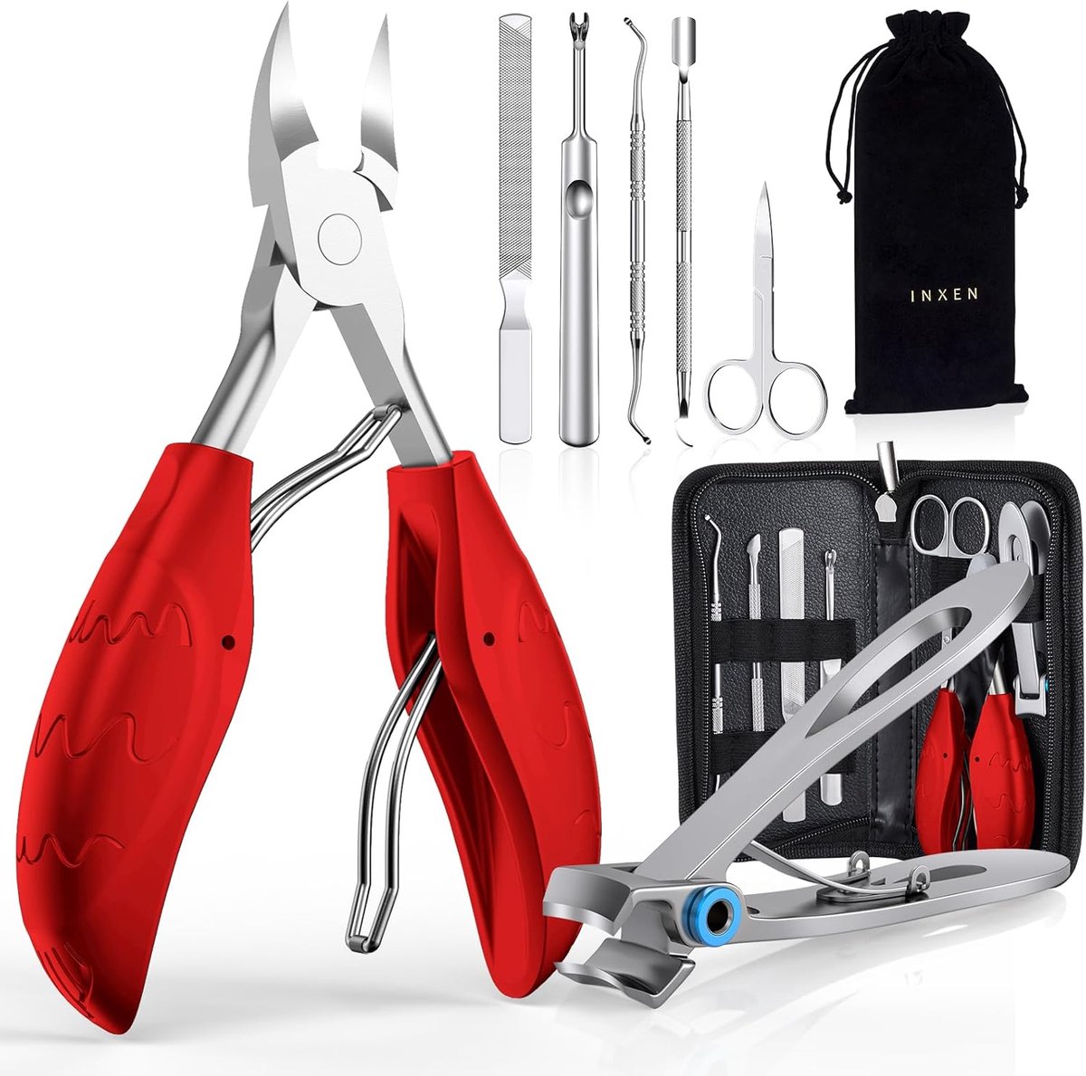 Thijox - Professionele manicure-nagelknipperset, scherpe pedicure nageltang voor dikke ingegroeide teennagels, roestvrij staal, 7-delige nagelverzorgi