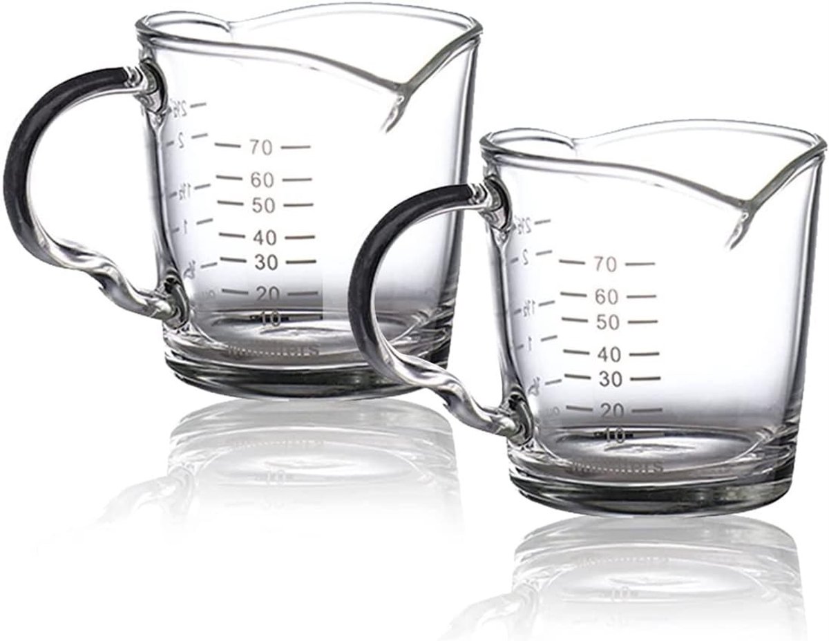 Dubbelwandig 70ml Espresso Glazen Maatbeker met Handvat en Dubbele Uitloop voor Koffie en Melk