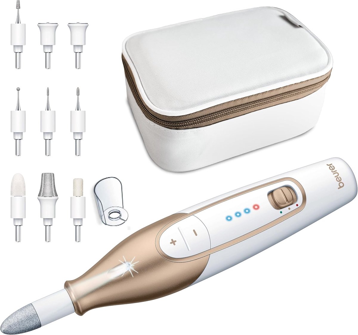 Thijox - Elektrische Manicure-/Pedicureset MP 64 met 10 Opzetstukken, Oplaadbare Nagelverzorgingsset met LED-verlichting voor Thuisgebruik