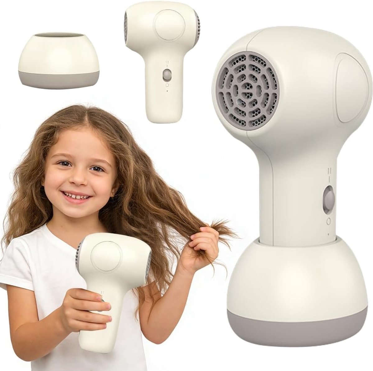 Thijox - Draadloze Haardroger voor Kinderen, Mini Föhn voor Meisjes en Baby's, Oplaadbaar, Stil met 2 Warmtestanden, Zachte Warmte, Ideaal voor Thuis,