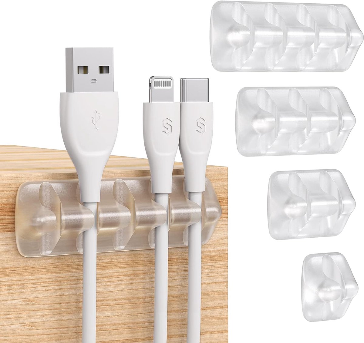 Thijox - Kabelclips set van 5 - Multifunctionele kabelhouders voor bureau - Kabelorganizer voor netsnoeren, USB-oplaadkabels, audiokabels - Geschikt v