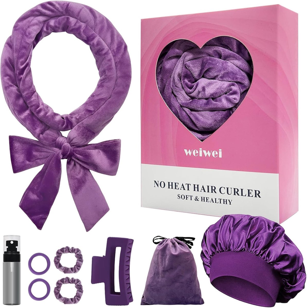 SnelShoppen - Heatless Curlers Headband, 178 cm Lange Zachte Krulbanden, 9 Stuks, Geen Hitte, Perfect voor Gezond en Natuurlijk Krullend Haar, Ideaal