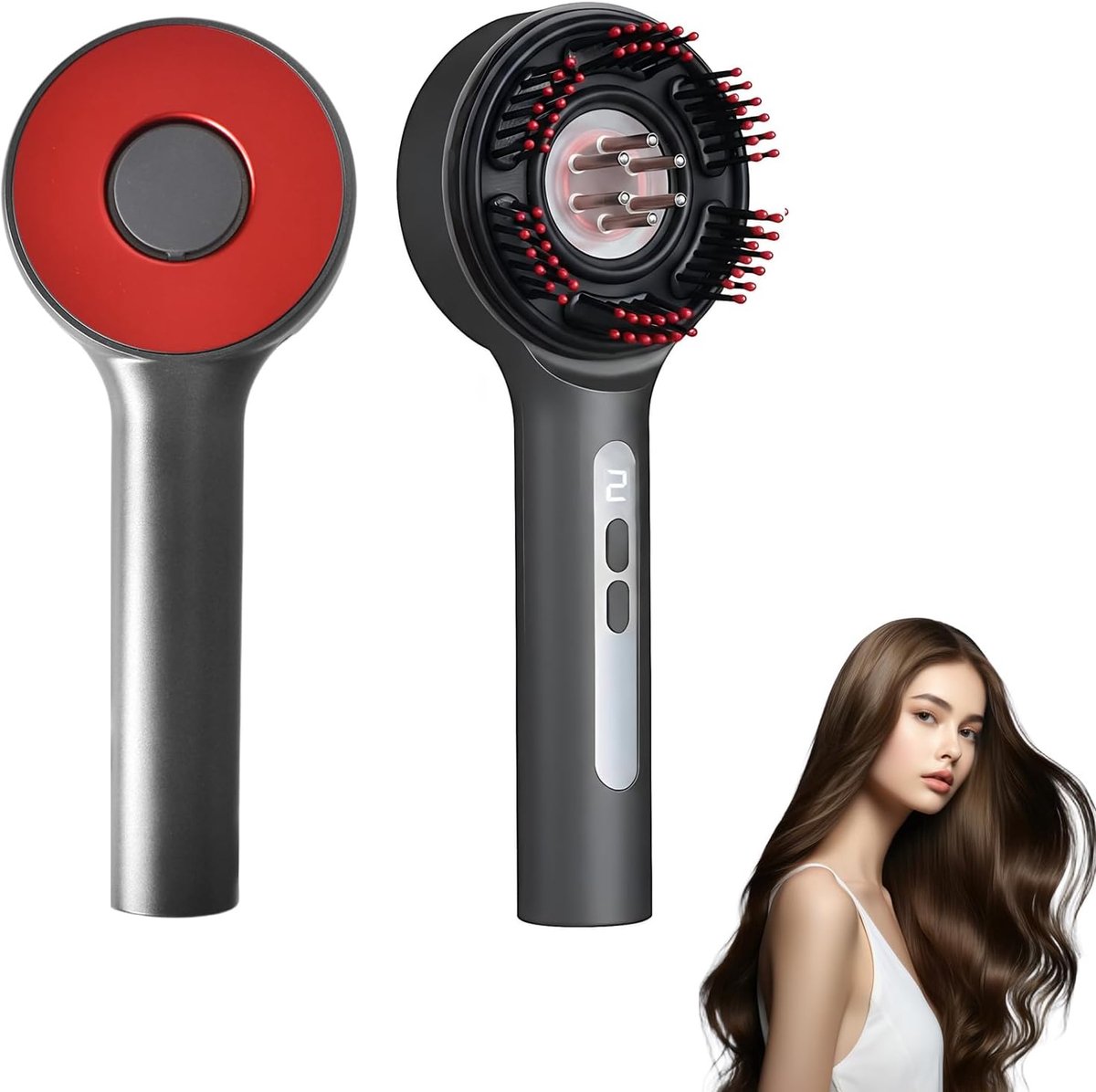 SnelShoppen - Elektrisch Massageapparaat Hoofdhuid 2-in-1 Massageborstel met Rood, Blauw en Paars Licht, 5 Snelheden, IPX7 Waterdicht, 360° Massage vo