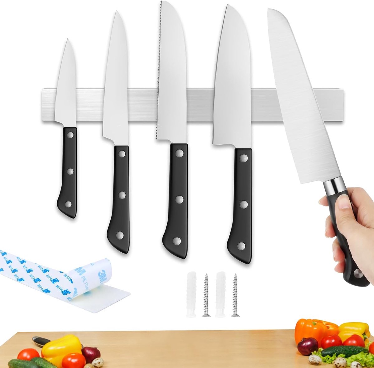 MXTIMWAN Magneetlijst, 40 cm, van roestvrij staal, magnetische strip, zelfklevend, van roestvrij staal, mesmagneten - ShopVlot