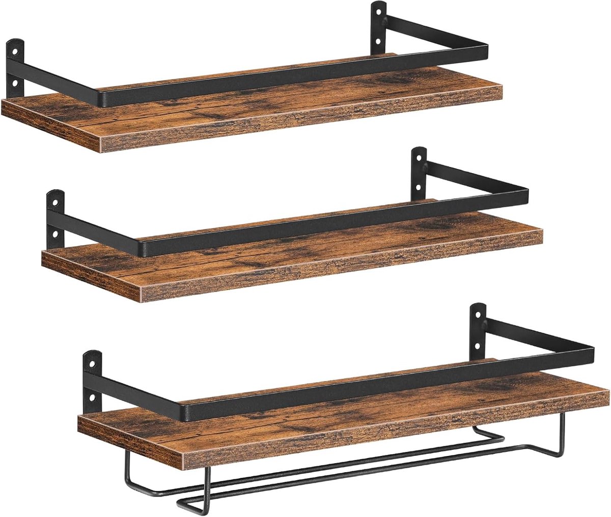 SnelShoppen - Wijnrek Wandmontage 3-Pack - Zwevende Planken voor Wijn en Wijnglazen - Hangend Flessenrek voor Keuken, Badkamer en Slaapkamer - Stijlvo