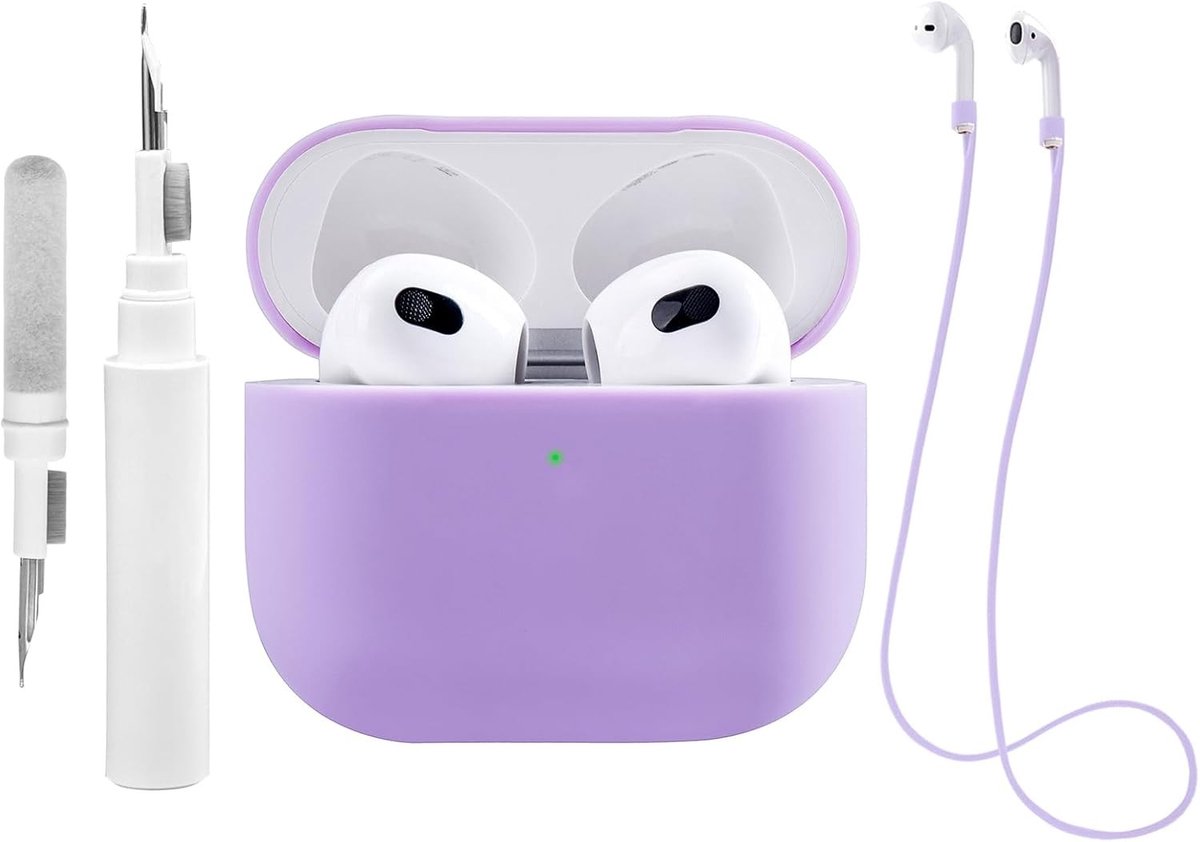 Siliconen Hoes voor AirPods 3 met Schoonmaakset, Beschermende Soft Cover met Sportband in Paars, Ideaal voor Bescherming en Stijl