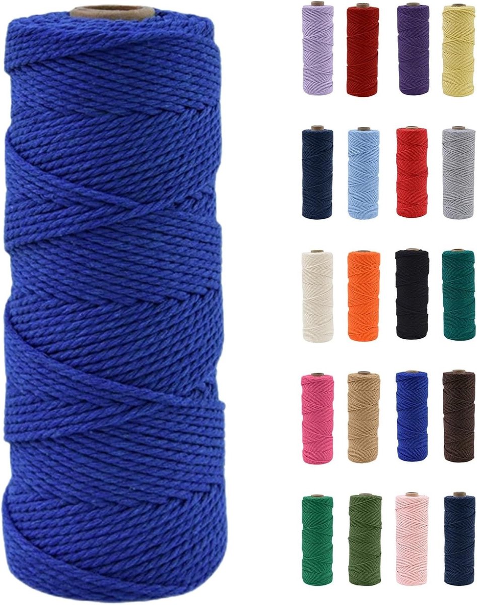 Natuurlijke Katoenen Macrame Touw van 100 Meter in Sapphire Blauw voor DIY Ambachten en Cadeauverpakking, Chemisch Vrij