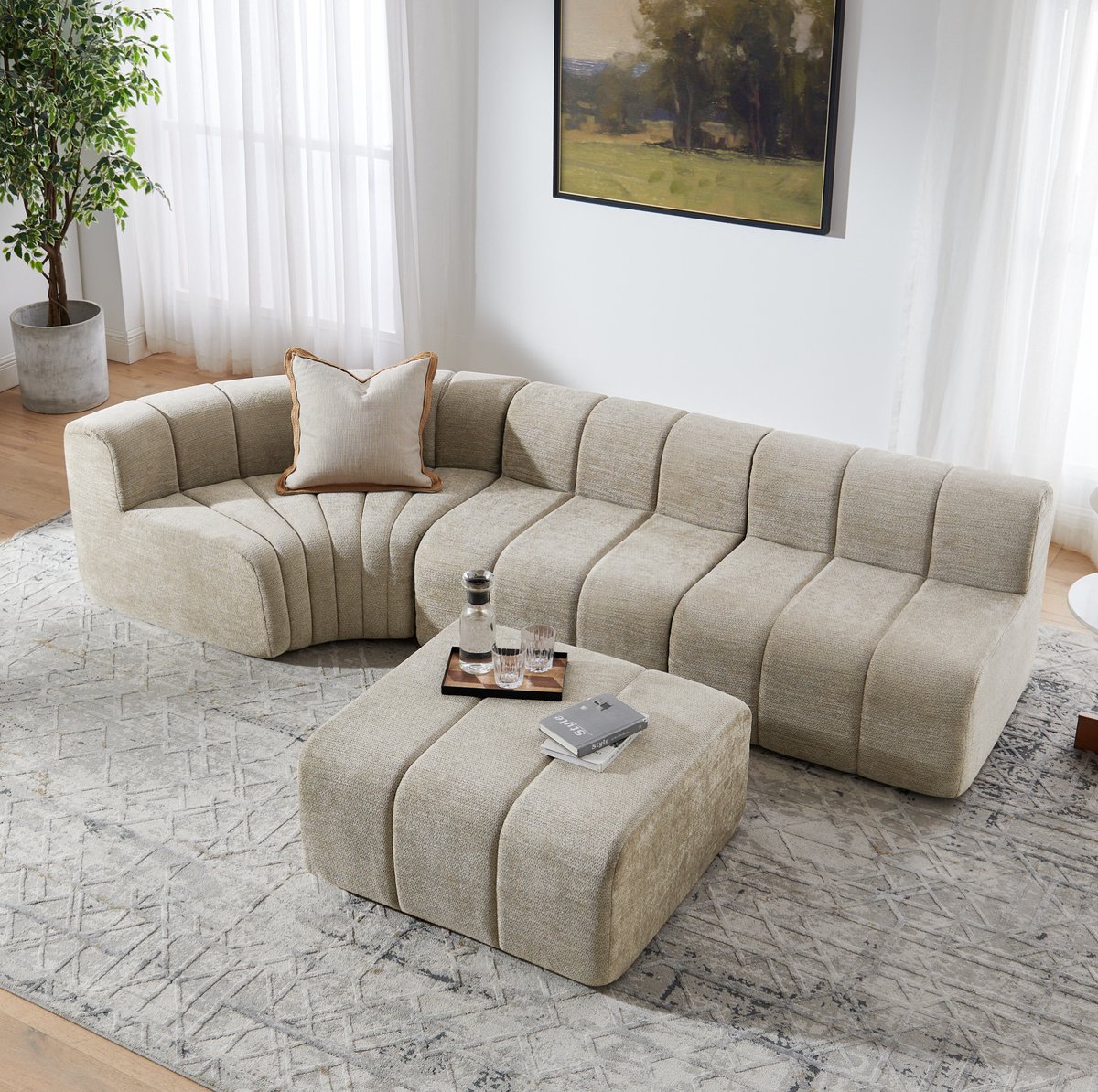 FloraGrace Hoekbank 4-Zits – Vrij Combineerbaar Modulair Ontwerp – Voor Woonkamer En Lounge – Chenille – Bruin