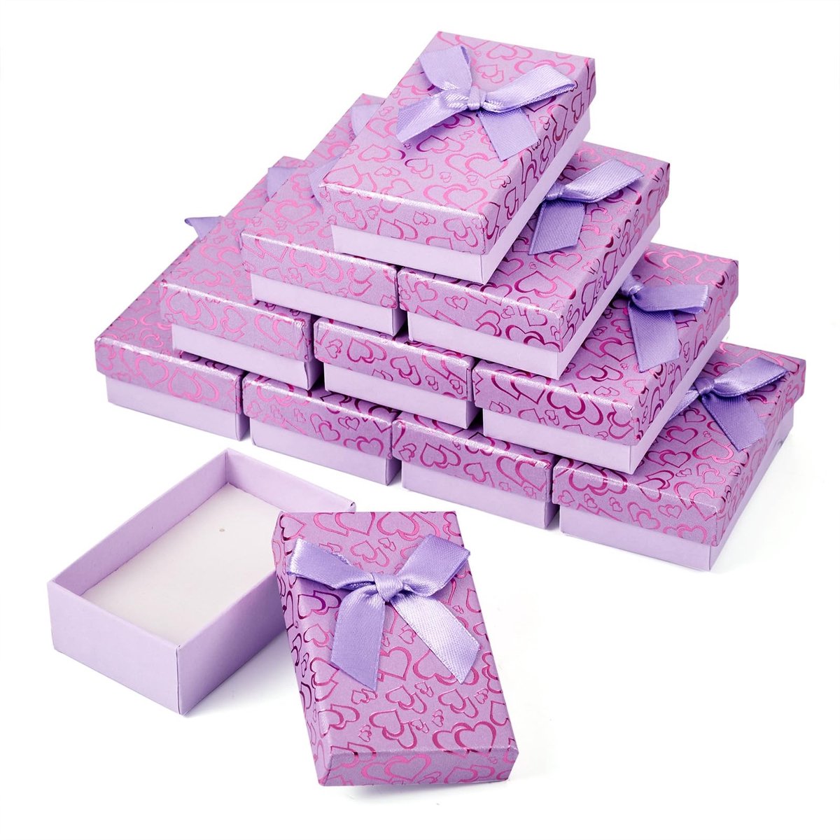 Inovra- Sieraden Doos 12 Stuks - Kartonnen Geschenkdozen - Hartpatroon - Lila - Voor Ringen/Oorbellen/Kettingen - Afmetingen 50x81x28 mm