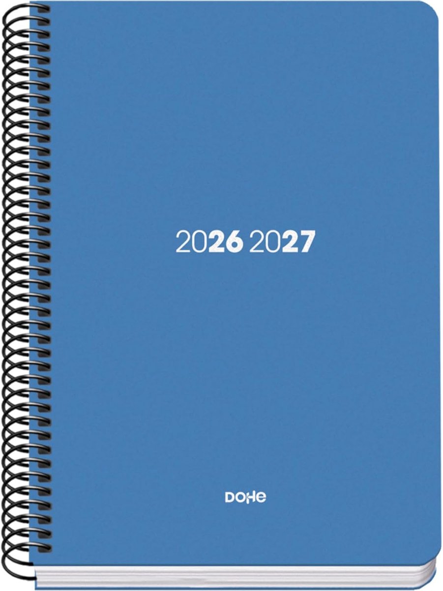 Thijox - Schoolagenda 2026 2027 A5 - Flexibele Harde Kaft, Spiraalbinding, Tweetalig Spaans en Engels, Element Blauw, Weekoverzicht, Voor Studenten, B