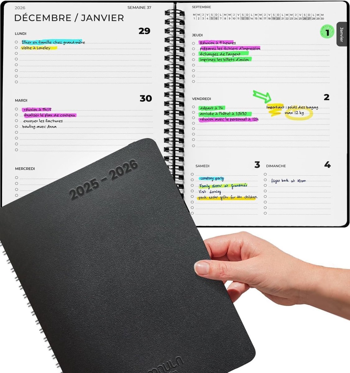 Thijox - Schoolagenda 2026 A4, Weekplanner, Minimalistische Studentenagenda, Notitieboek voor Leraar en Universiteit, Juli 2025 tot Juli 2026, Organis