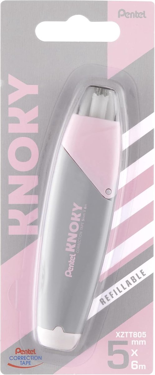 Thijox - Knoky Correctietape 6m - Ergonomisch Penformaat - Navulbaar - 5mm Breed - Grijze Behuizing - Perfect voor School, Kantoor en Creatieve Projec