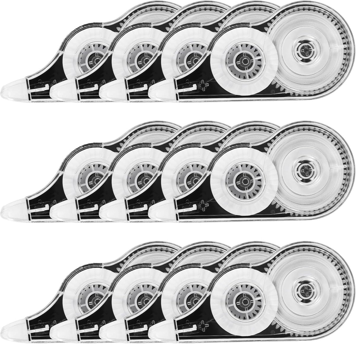Thijox - Set van 12 Correctiestanden 12 m x 5 mm, Mini-Correctieroller met Beschermkap, Raamcorrectieroller, Zwart, Perfect voor Kinderen, Scholieren