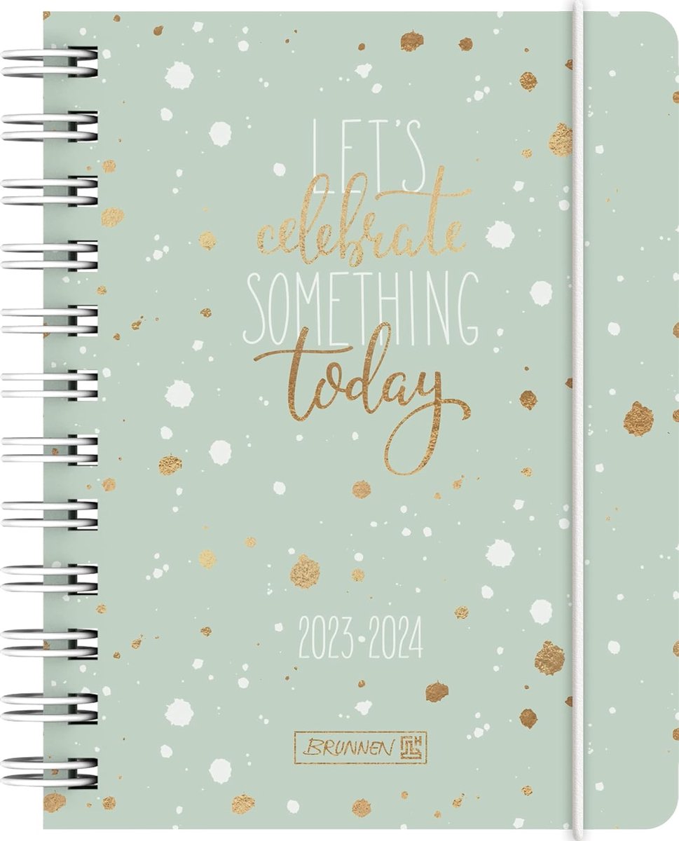 Thijox - Brunnen Schoolagenda Celebrate A6 - 1 pagina = 1 dag, 352 pagina's, met elastiek en liniaal, grijs, zes talen, ideaal voor school en planning