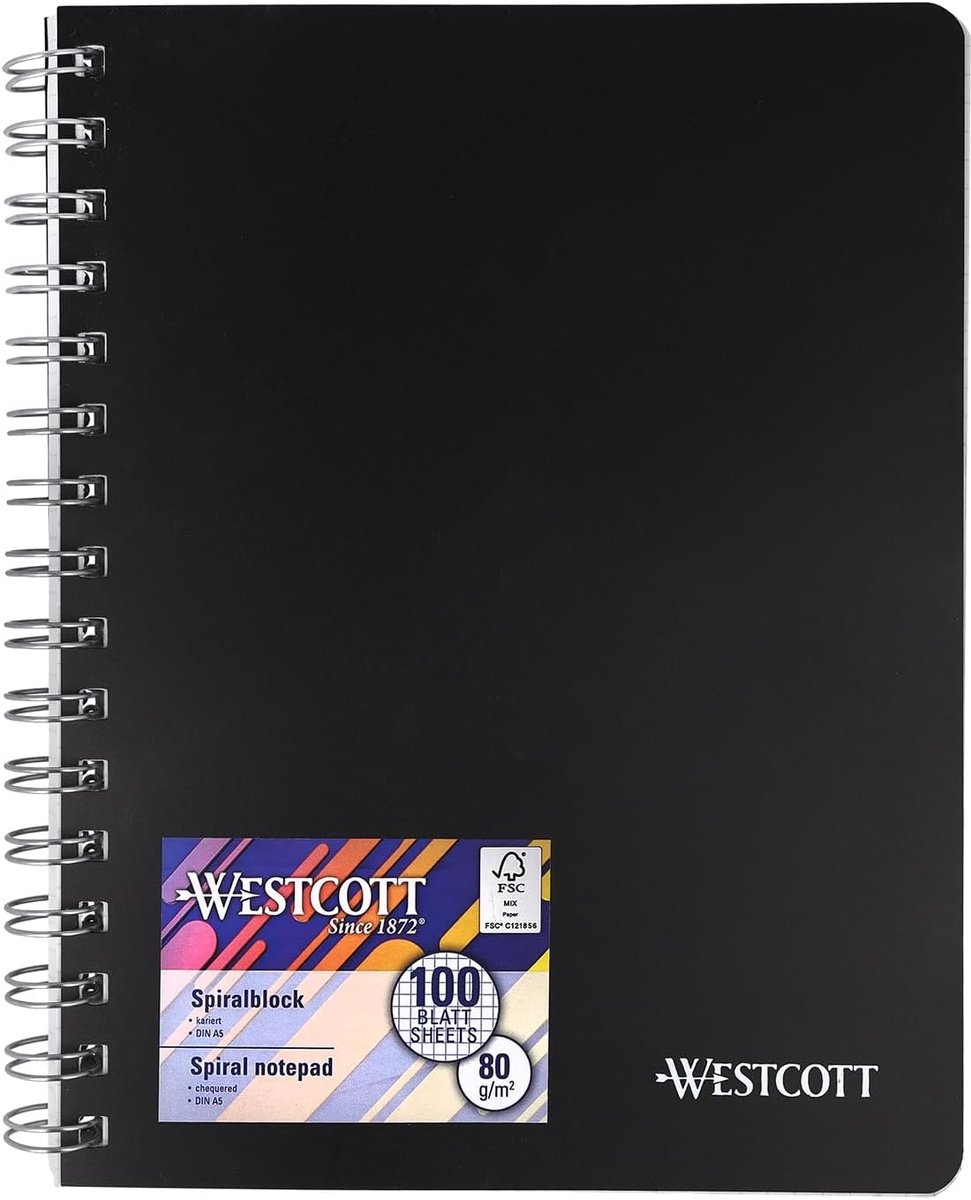 Thijox - Notitieboek A5 Spiraalblok - 200 Pagina's Geruit - Premium 80g/m² Papier - Geperforeerd Collegeblok met Stevige Kunststof Cover - Ideaal voor