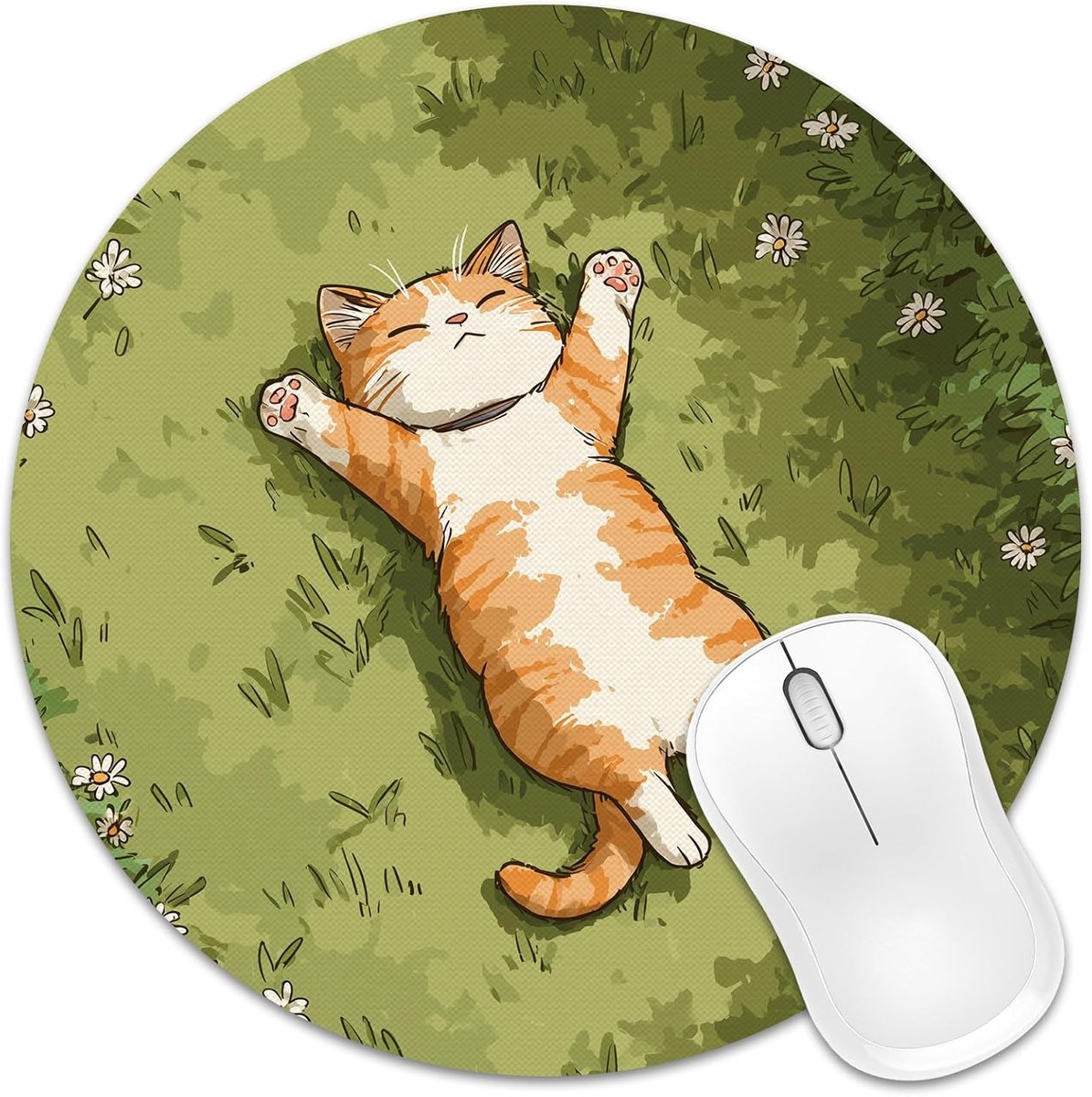 SnelShoppen - Schattige Kat Muismat 20x20cm, Leuke Ronde Muismat met Antislip Rubber Onderkant voor Computer en Laptop, Ideale Decoratie voor Dames en