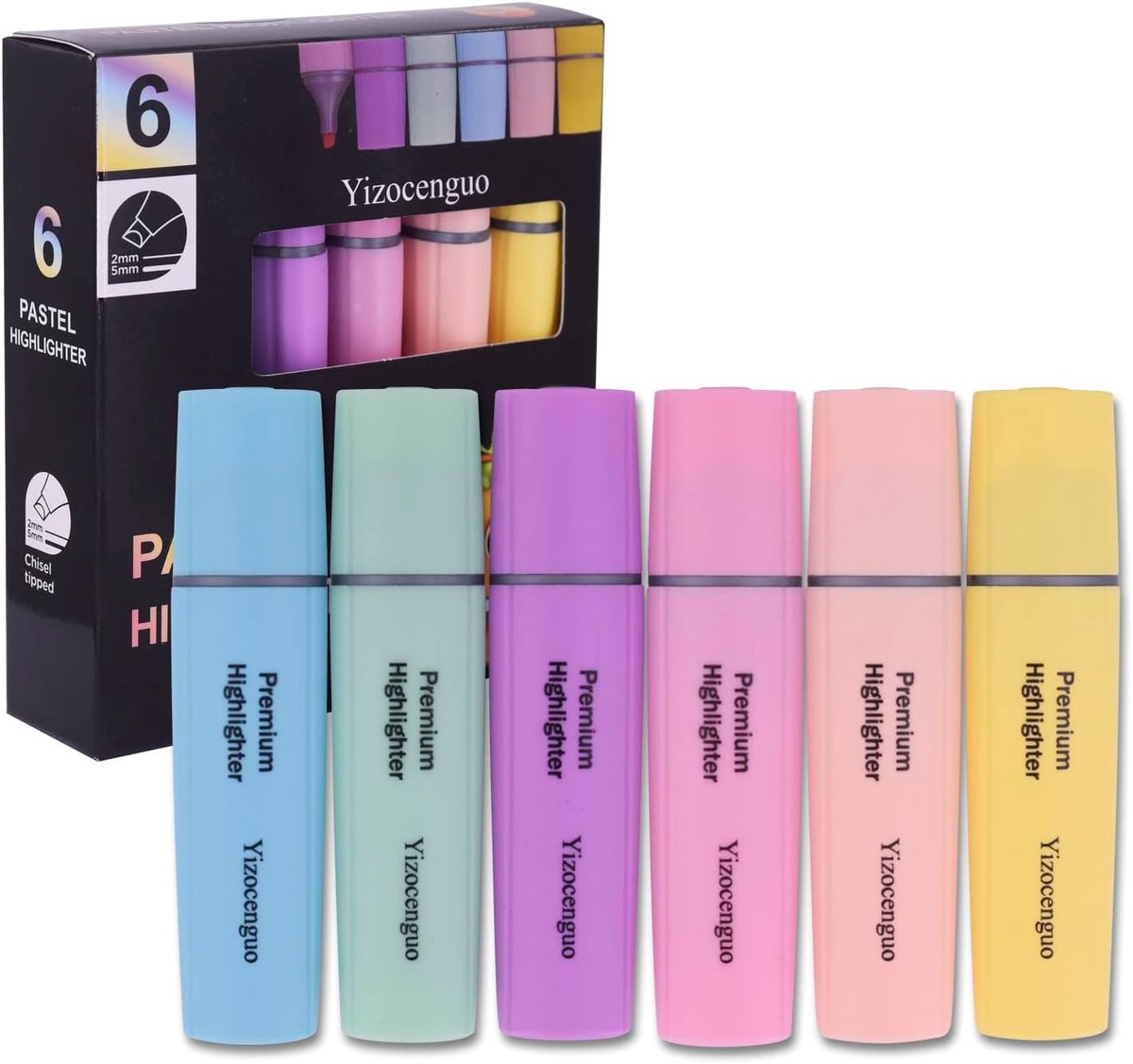 Thijox - Markeerstift met Beitelpunt, Pastelmarkeerstiften voor Volwassenen en Kinderen, 6 Kleuren, Schoolbenodigdheden voor Kantoor en School