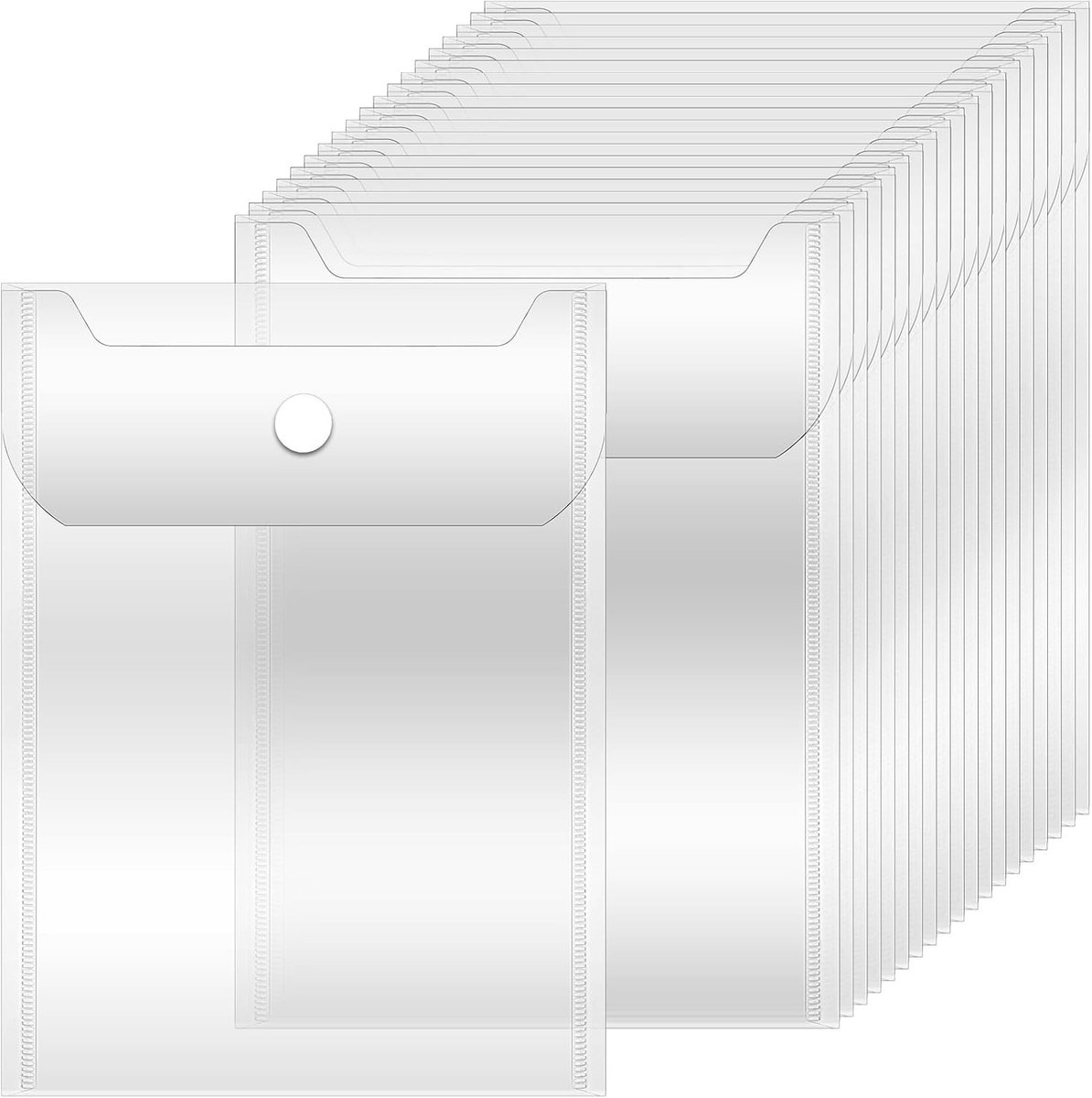 20 Stuks Documentbinders, 13 x 18 cm Kleine Plastic Hoezen met Drukknop Sluiting, Herbruikbare Waterdichte Documentenhoezen voor Ontvangstbewijzen en Foto's