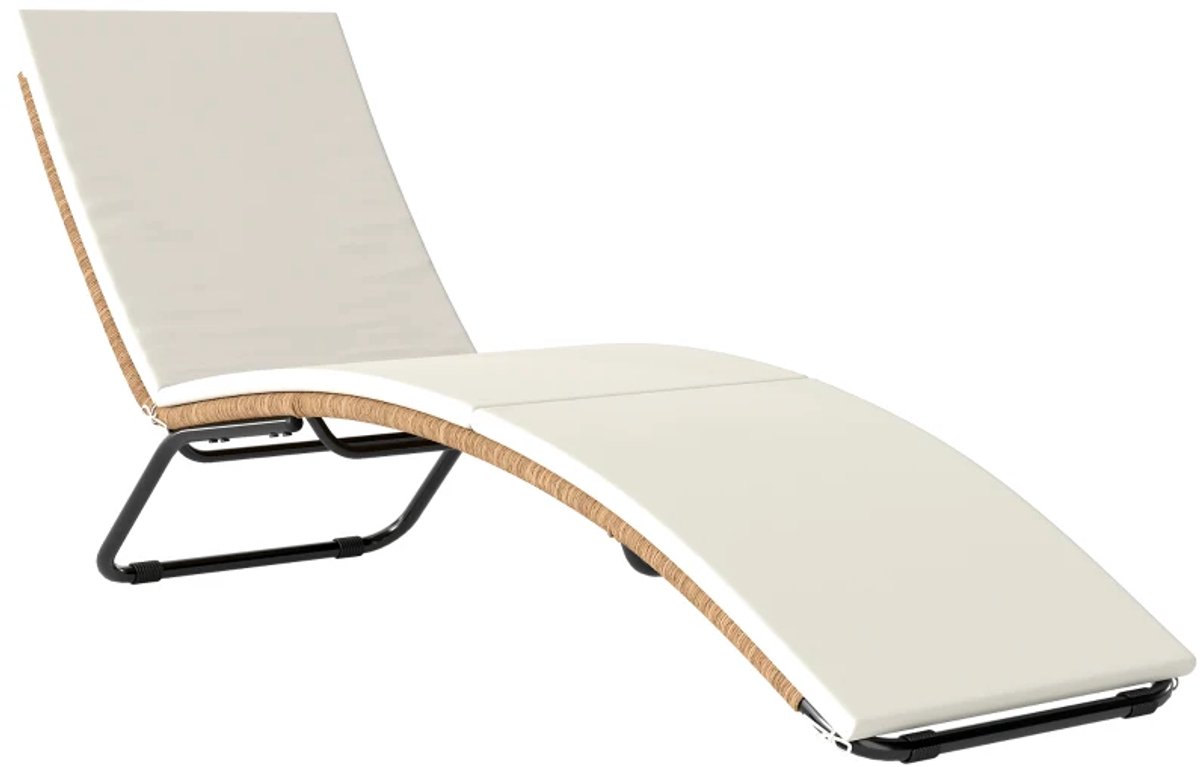 Ligbed - Tuin - Zonnebed - Ligstoel - Loungebed - Weerbestendig - Verstelbaar - Buiten - Opklapbaar - Crèmewit + Naturel + Zwart