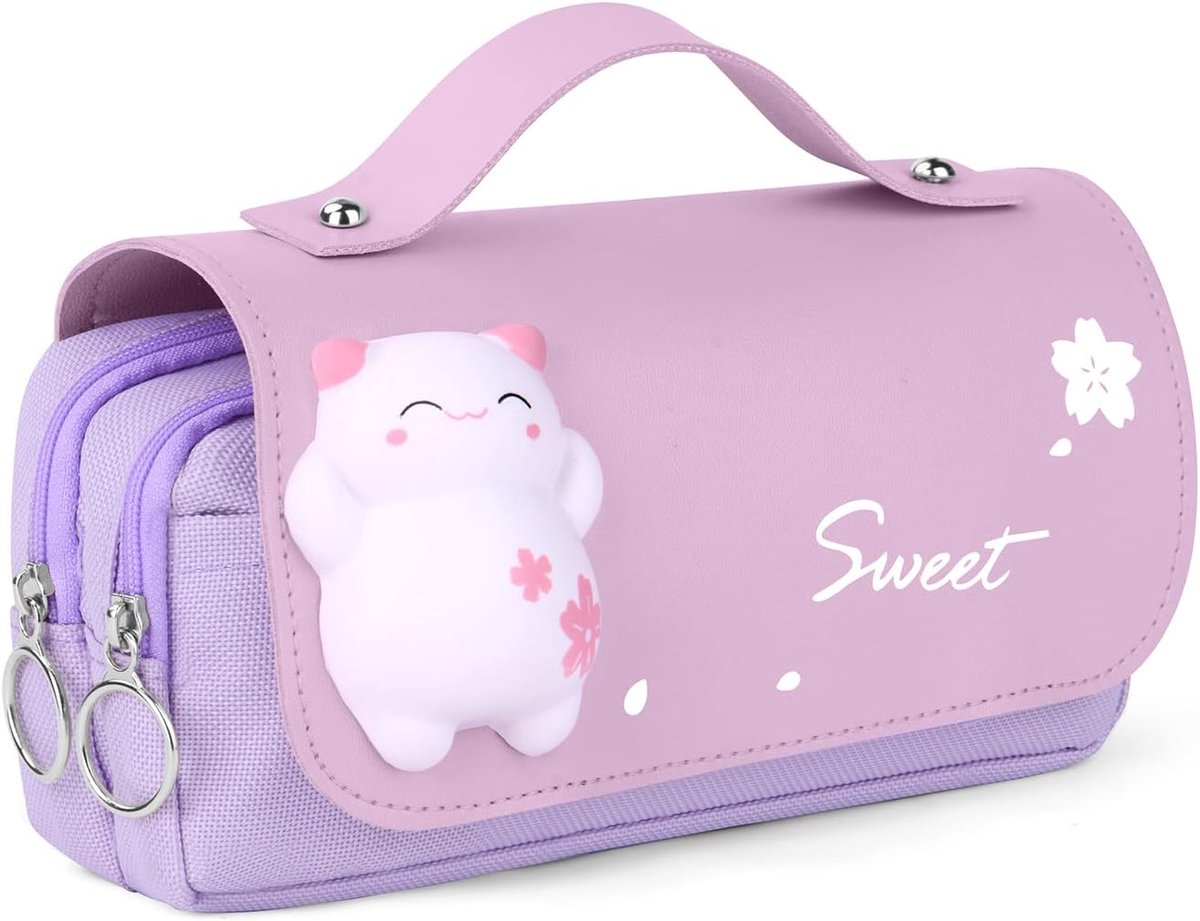 Thijox - Pennenetui voor School - Kittensvorm - Stressverlagend - Grote Inhoud - Blauw - Perfect voor Meisjes, Jongens, Tieners, Studenten, Volwassene