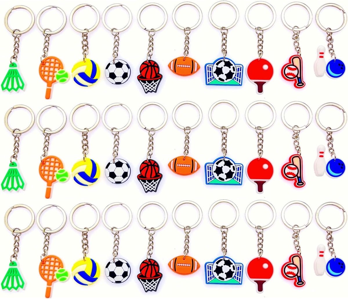 Thijox - 30x Ball Sport Sleutelhangers - Tafeltennis, Honkbal, Volleybal, Bowling, Basketbal, Voetbal, PVC Plastic, Feest, Kinderen, Zak Vullers, Cade