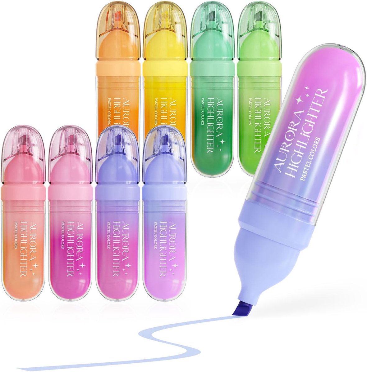 SnelShoppen - 8 Pastel Highlighters Set Assortiment, Schattige Sneldrogende Marker met Soft Chisel Tip, Geen Vlekkende Bibelmarkeerders voor Aesthetic