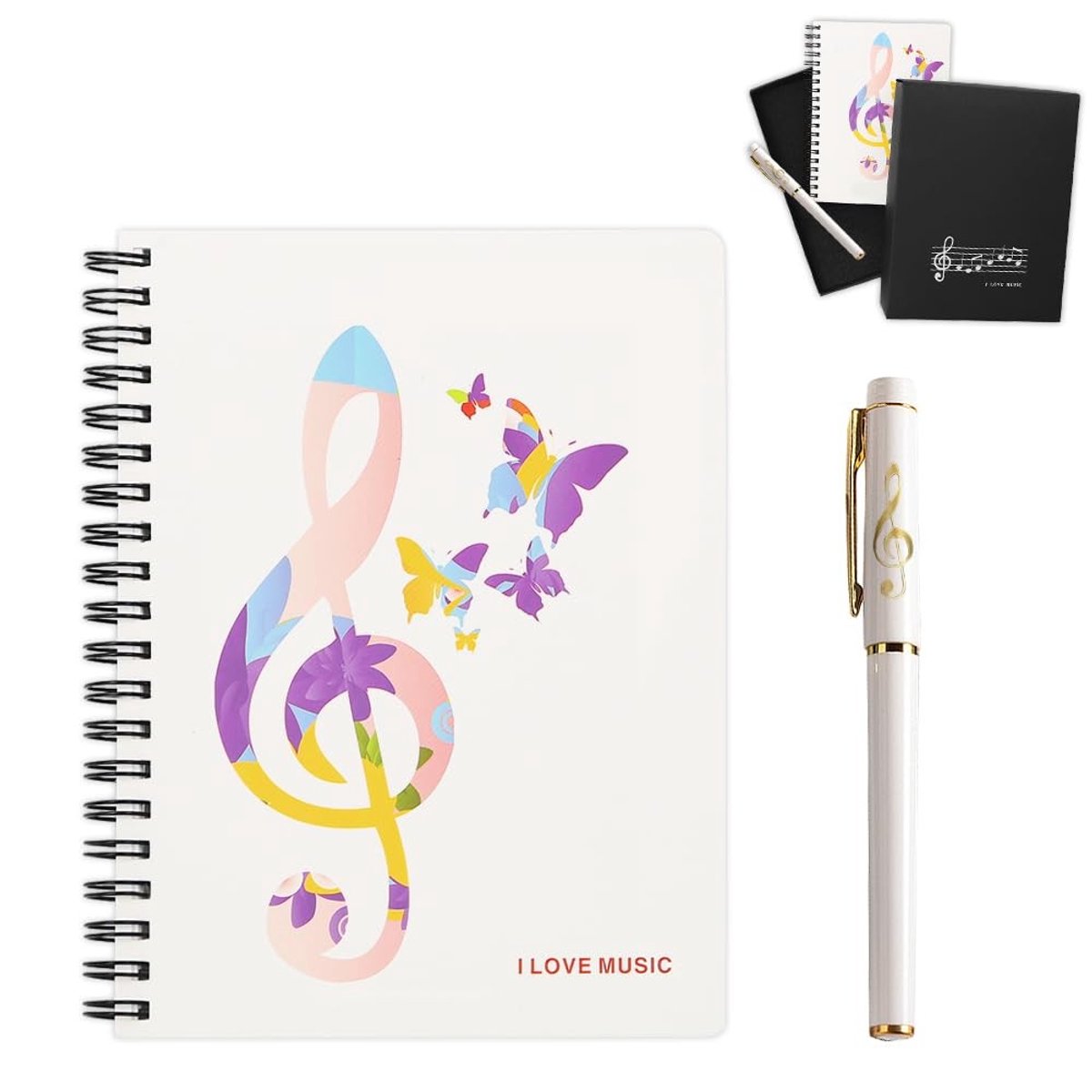 Dailygoods- Briefpapier Muziek Thema - Notitieboek A5 - Draadgebonden - Schrijfnotitieboek - Rollerbalpen - Milieuvriendelijk Papier