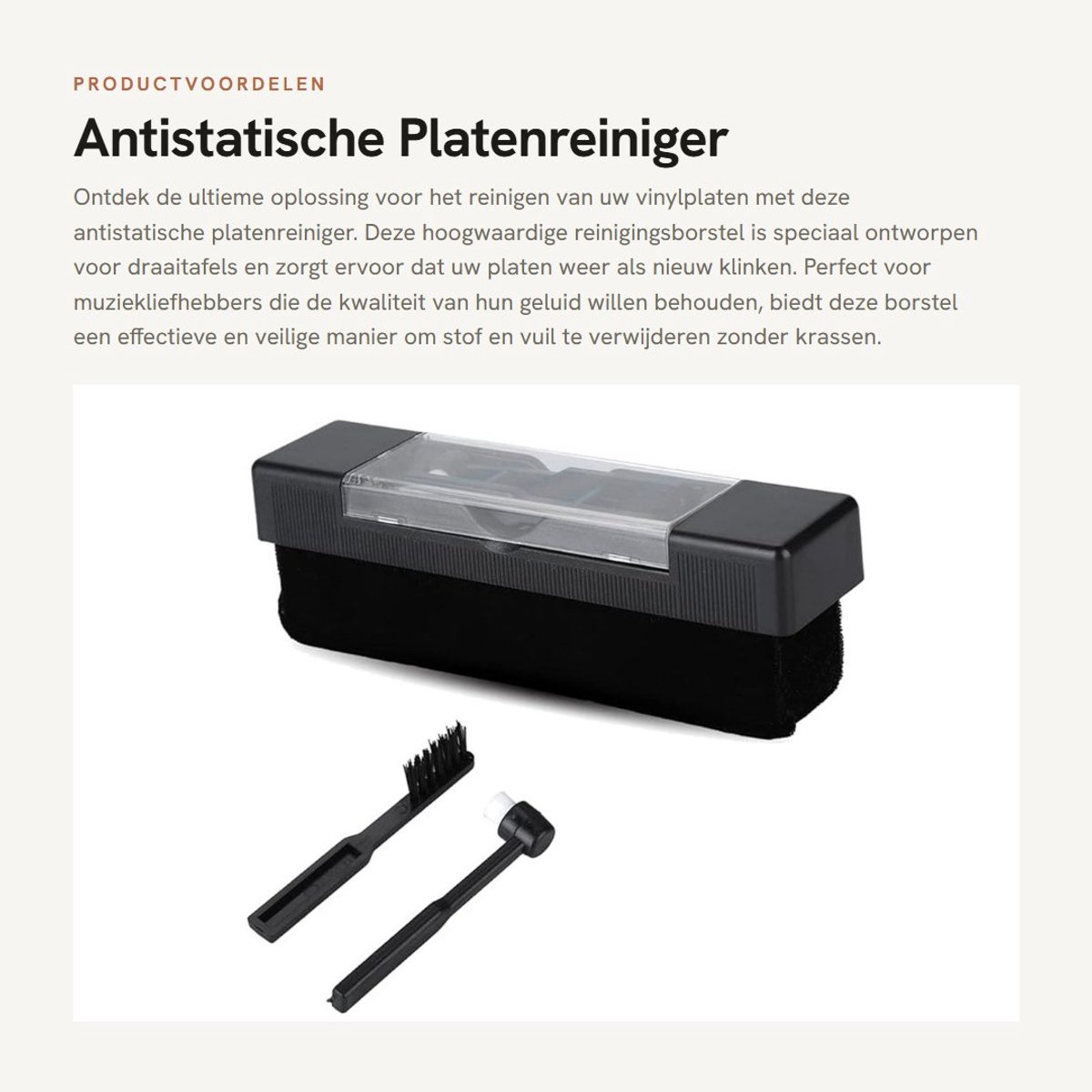 Dailygoods - Antistatische Platenreiniger - Reinigingsborstel - Ideaal voor Vinyl - Stofverwijderaar - Voor draaitafels - Compact formaat